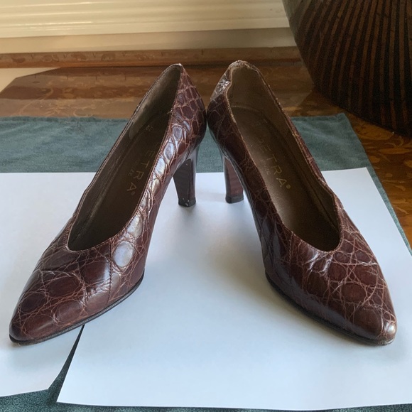 ‼️OFFERS Vintage Genuine Alligator Skin Heels Petra Italy 4.5 HTF Burgundy - Picture 15 of 16